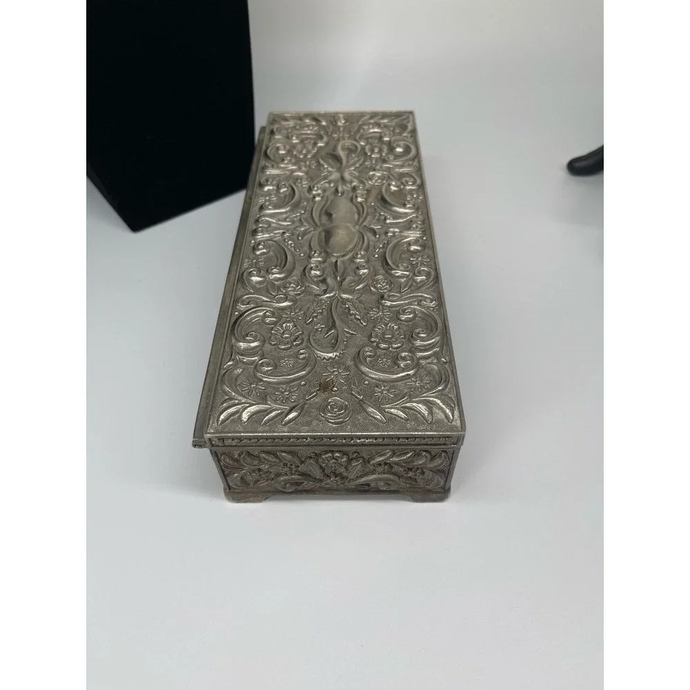 Godinger Silver 1992 Jewelry Box Silver Plated Ornate Floral Trinket Box VTG